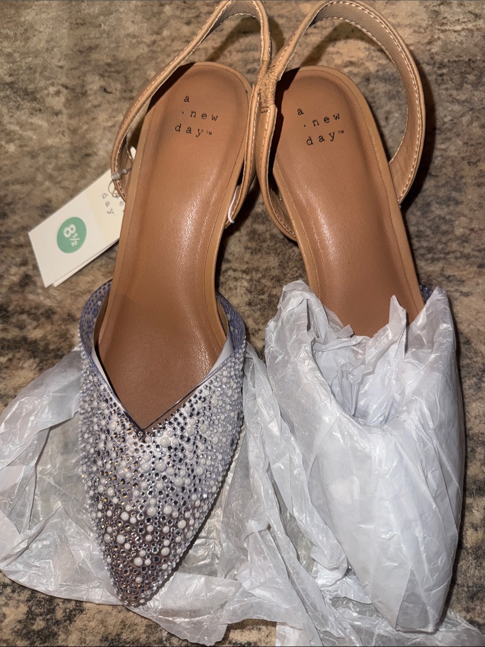 a new day Silver Beaded Pointed-Toe Slingback heels